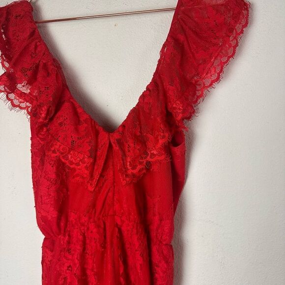 NWT Revolve Lovers & Friends Red Marci Ruffle Lace Mini Dress XS - Picture 9 of 10